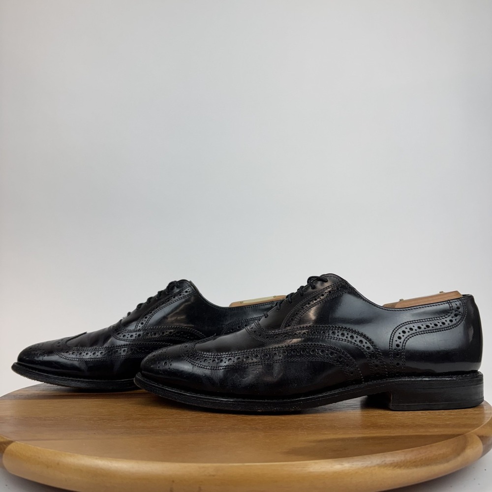 Mens Allen Edmonds Lloyd Black Leather Scalloped Oxfords Dress Shoes Size 9.5 D - Picture 2 of 8
